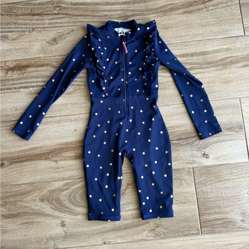 Boden Navy and White Polka Dot Kids Swim Rashguard
